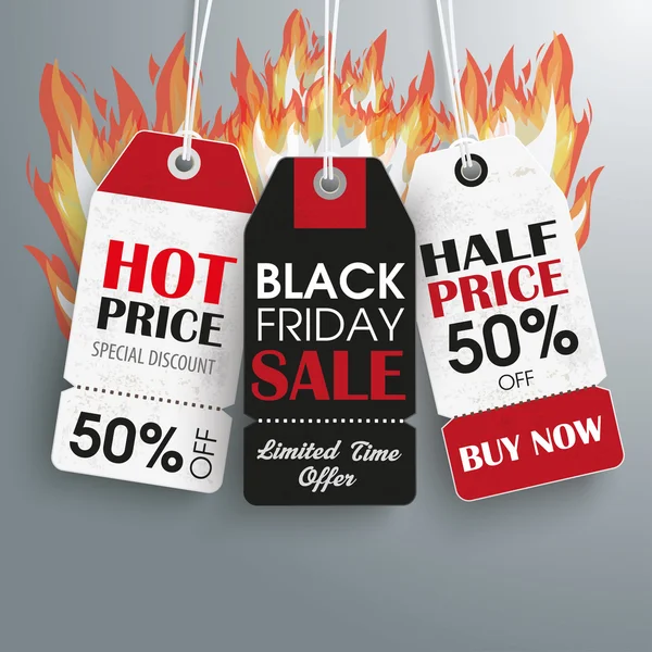 3 Black Friday fiyat etiket yangın — Stok Vektör