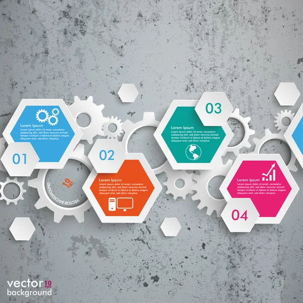 Infografía Hexagon Gears Line Hormigón — Vector de stock