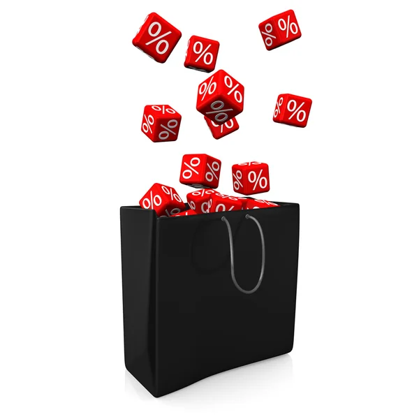 Bolsa de compras Cubos rojos Porcentajes —  Fotos de Stock