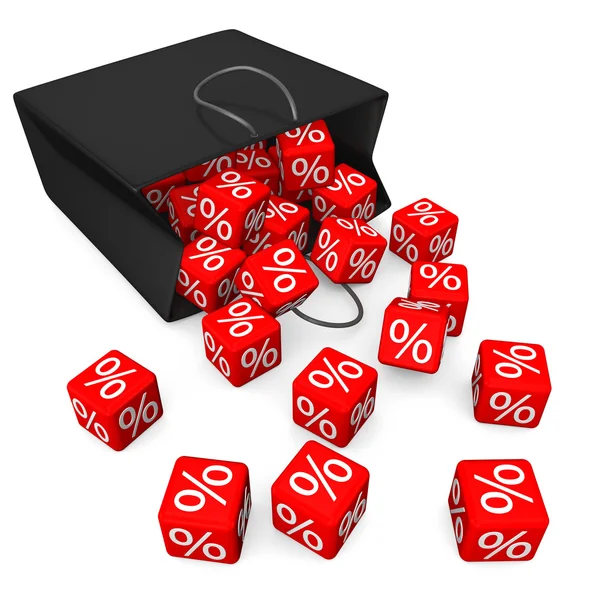Bolso de compras negro Cubos de porcentaje rojo —  Fotos de Stock