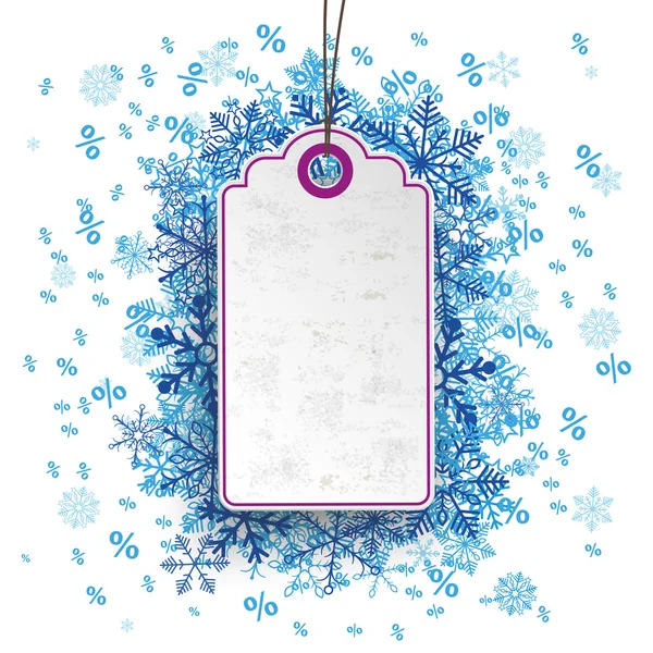 Prijs Sticker blauwe sneeuwvlokken procenten — Stockvector