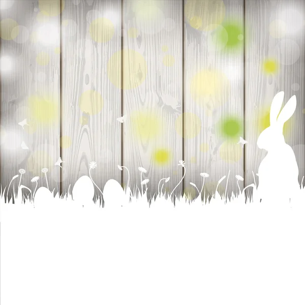 Easter Card Rabbit Wooden Wall — Stock Vector