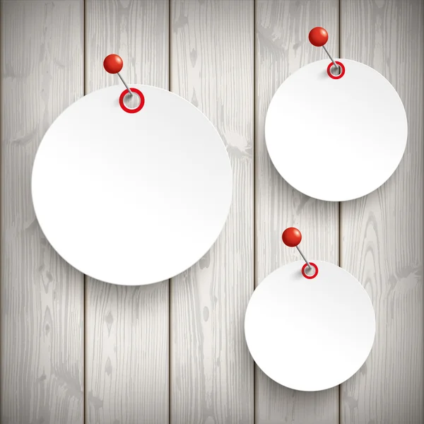 3 bílá kniha kruhy samolepky Pin dřevo — Stockový vektor