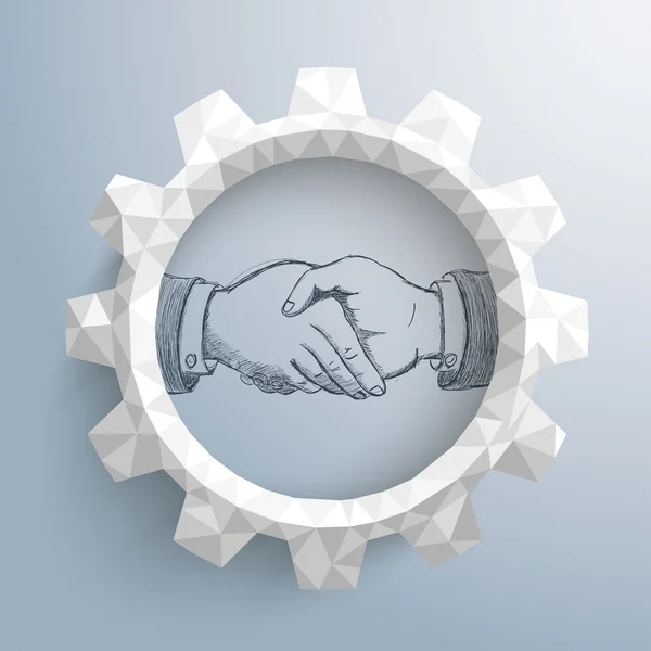 Baja polivinílico engranaje Handshake — Vector de stock