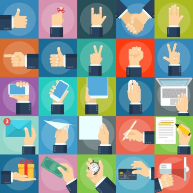 Düz Icons set eller ve hareketleri