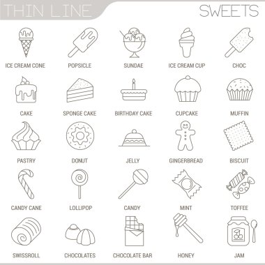 İnce çizgi tatlılar Icons set