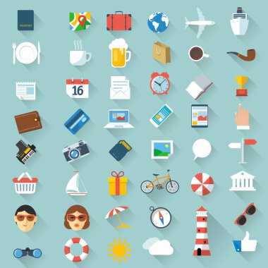 renkli seyahat etmek tatil Icons set