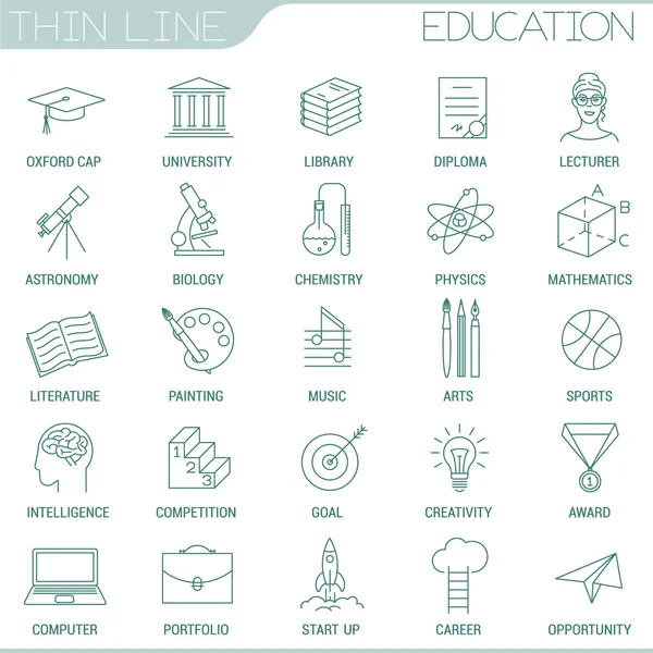 Conjunto de iconos de educación de línea delgada — Vector de stock