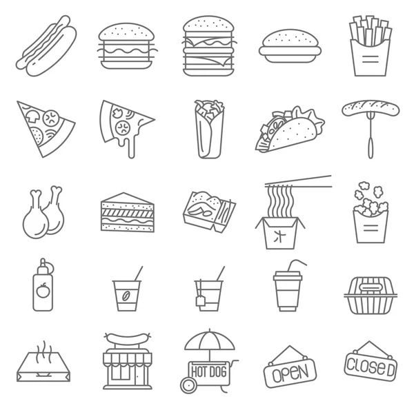 Fast Food Ikonen Set — Stockvektor