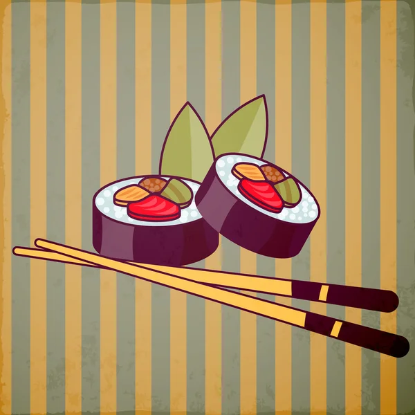 Rollos de sushi con palillos — Vector de stock