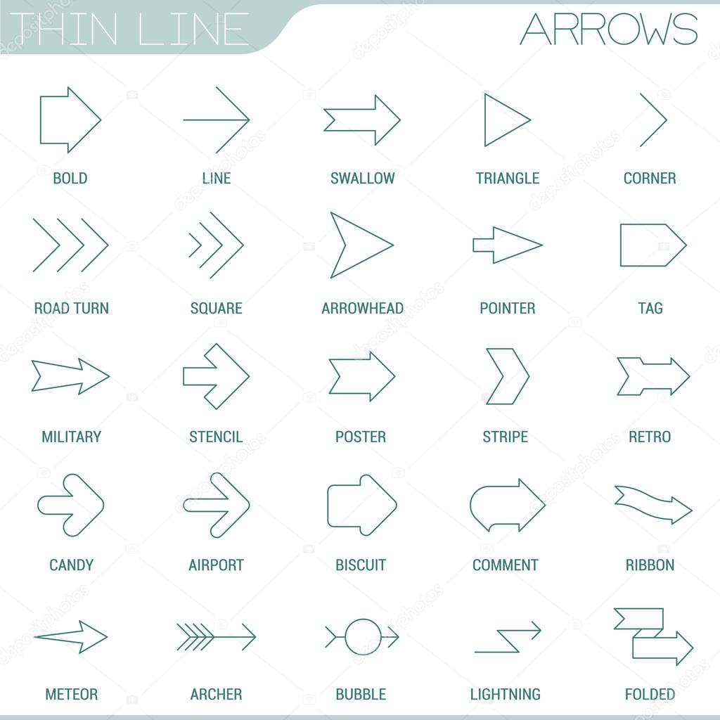 Thin line arrows icons set