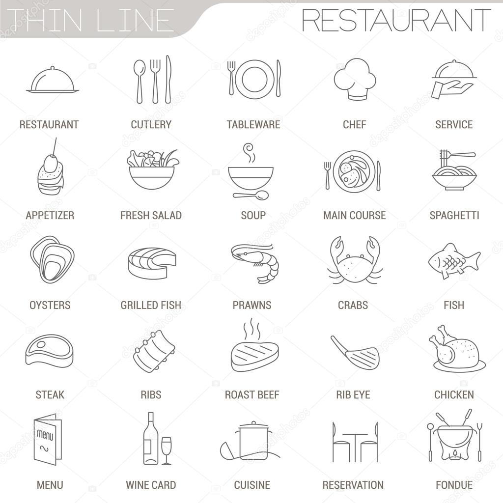 restaurant menu icons set