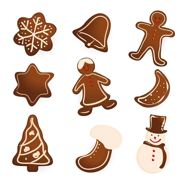 Gingerbread cookies on white — Stock Vector