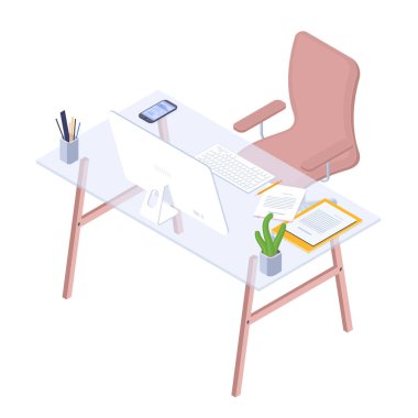 Düz tasarım izometrik işyeri.