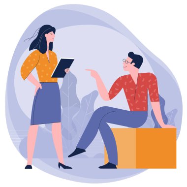 Erkek ve kadın birbirleriyle konuşuyorlar.