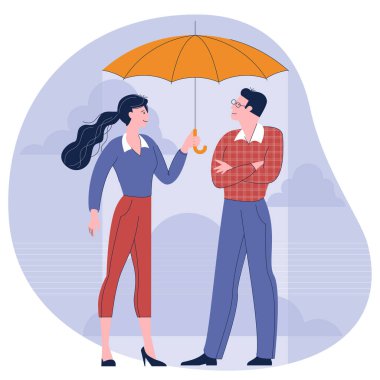 Erkek ve kadın şemsiye altında.