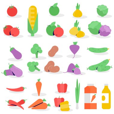 Düz tasarım sebze simgesi seti