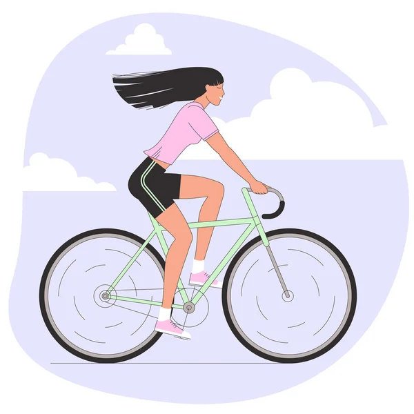 Female character riding bicycle. — Stock Vector