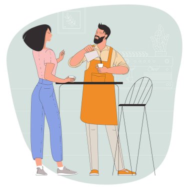 Kahveye krem şanti döken barmen.