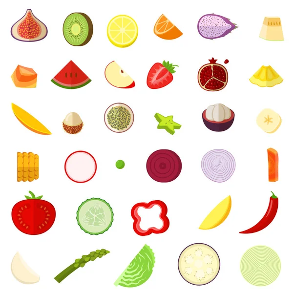 Tranches de fruits et légumes — Image vectorielle