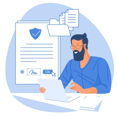 Elektronik imza. Vektör illüstrasyonu.