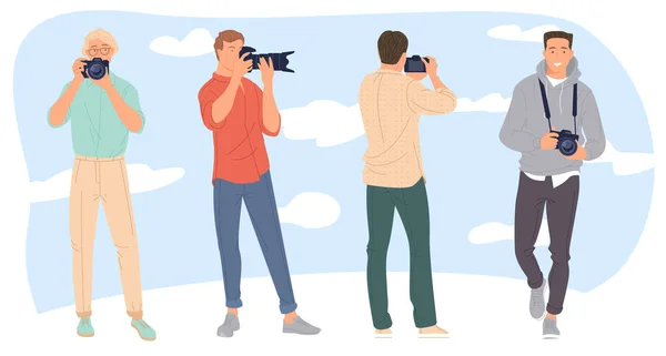 Cartoon characters taking photo — Stock Vector