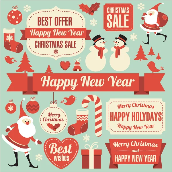 Natal e ano novo design retro — Vetor de Stock