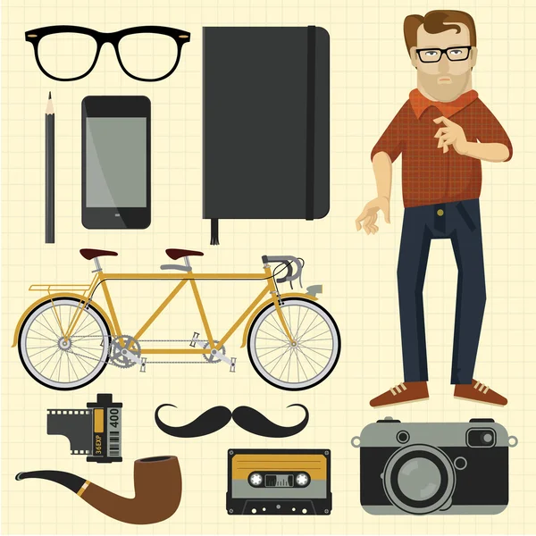 Personaje Hipster y elementos de diseño hipster . . — Archivo Imágenes Vectoriales
