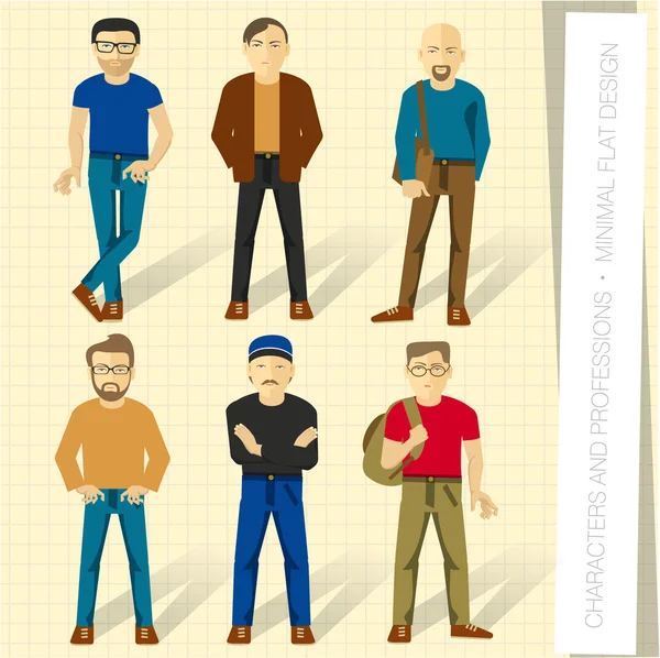 People six men in flat modern style. — Stock Vector