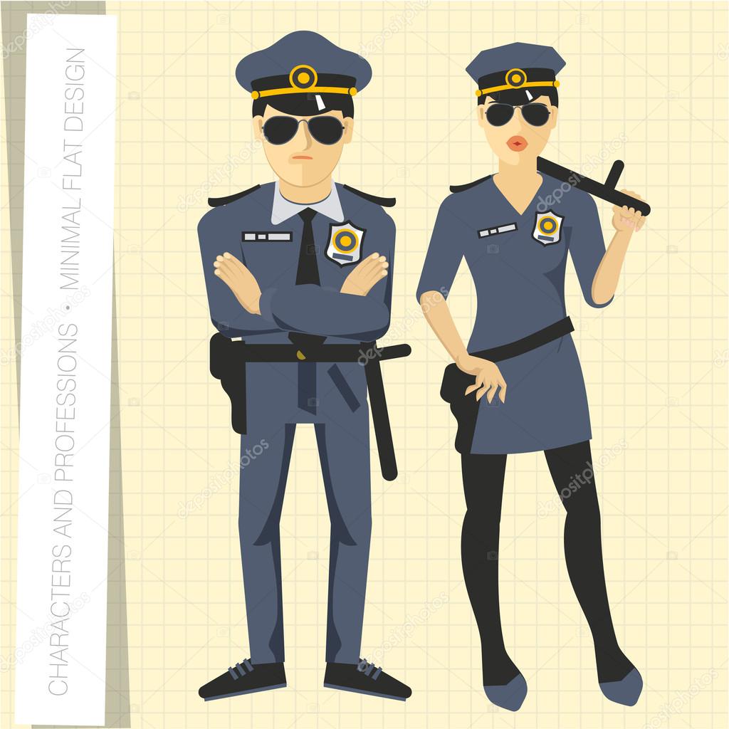 Police officers in flat modern style