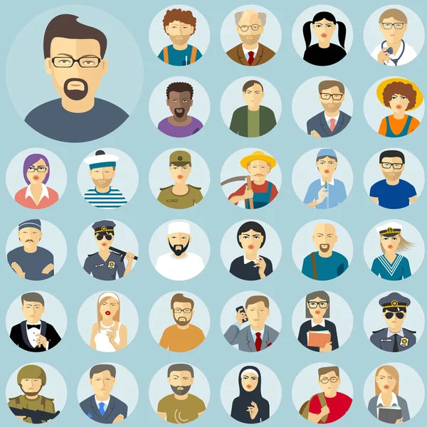 Personagens humanos conjunto de ícone de design plano . — Vetor de Stock