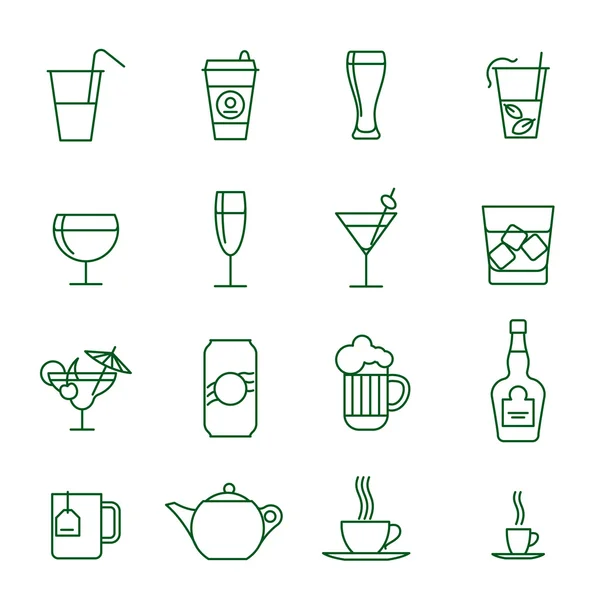 Bebidas conjunto de iconos de línea delgada — Archivo Imágenes Vectoriales