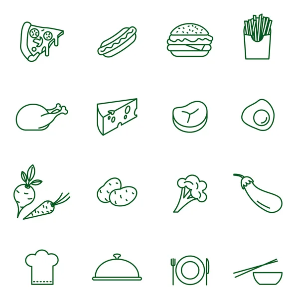 Alimentos conjunto de iconos de línea delgada — Vector de stock