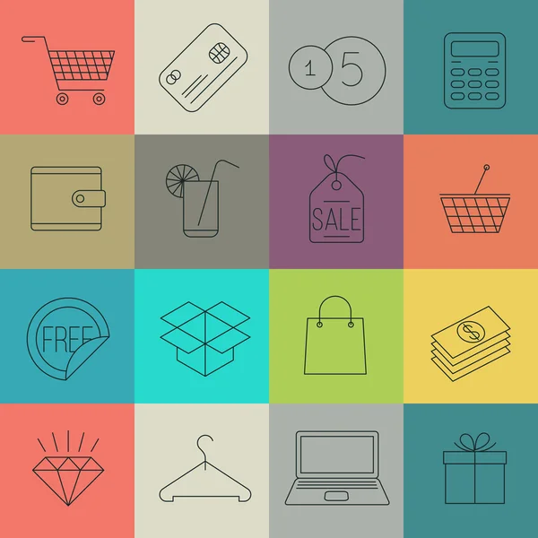 Thin line shopping icon set. — Stock Vector