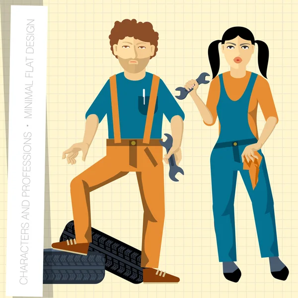 Pareja de trabajadores en estilo plano . — Vector de stock