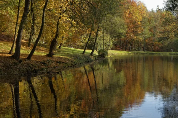Tó táj őszi, Bad Iburg, Osnabrueck ország, Alsó-Szászország, Németország — Stock Fotó