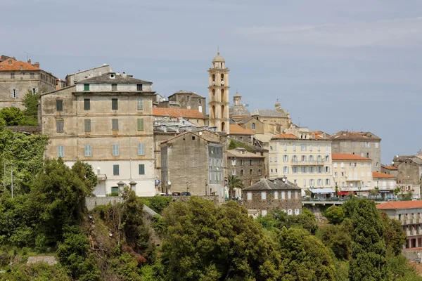 Village of Cervione, Cathedral (St Erasme) baroque church Saint-presidentrasme, Castagnicca, Northern Corsica, France — стоковое фото