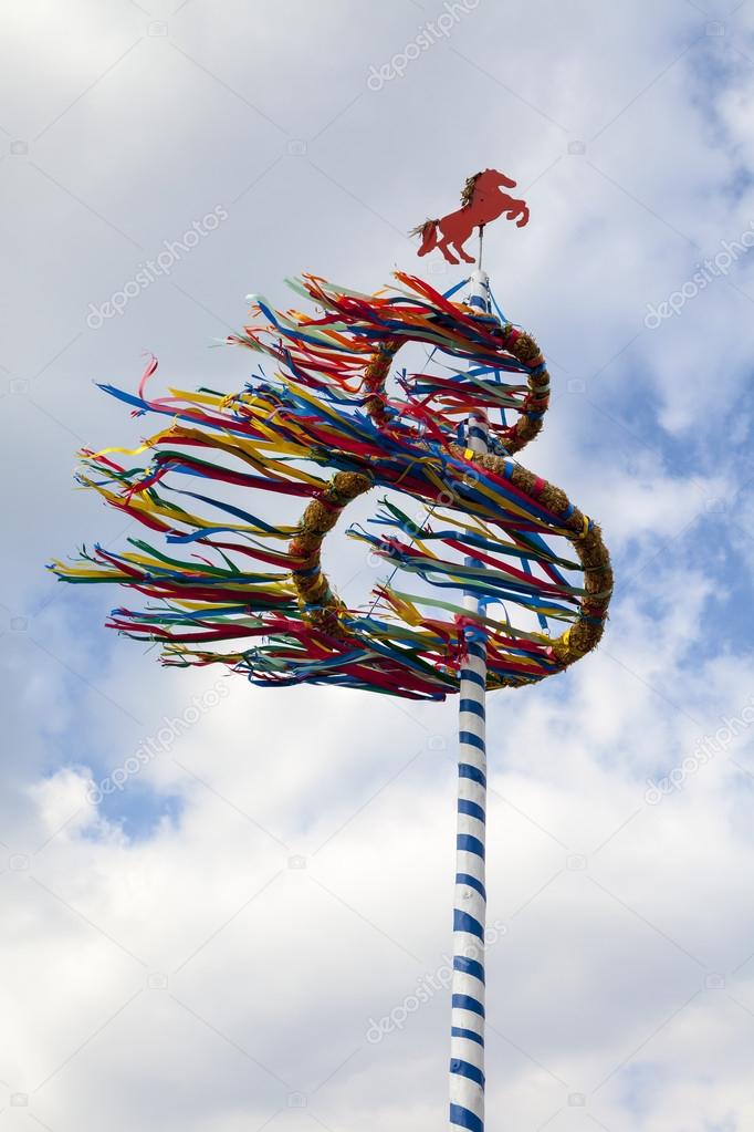 Maypole in the wind, Osnabrueck country, Germany