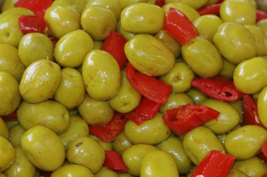 Yeşil Zeytin ile tatlı biber, biber (Capsicum annuum), çan Corsica, Fransa