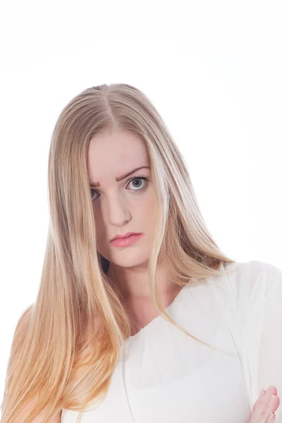 Serious Pretty Young Woman in Off Shoulder Outfit — Stock Photo, Image