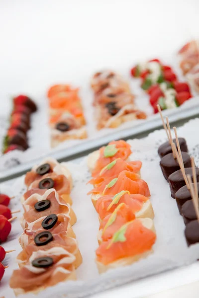 Variety of Canapes on Appetizer Trays — Stock Photo, Image