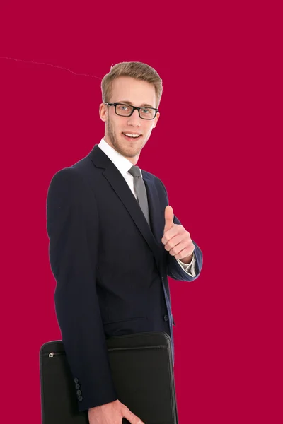 Skrattande affärsman med tummen upp — Stockfoto