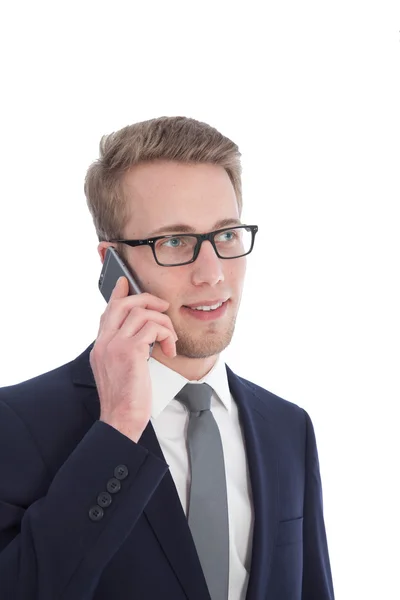 Hombre de negocios guapo hablando a través del teléfono móvil —  Fotos de Stock