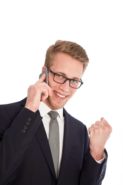 Young Businessman Getting Good News on Phone — Stock Photo, Image