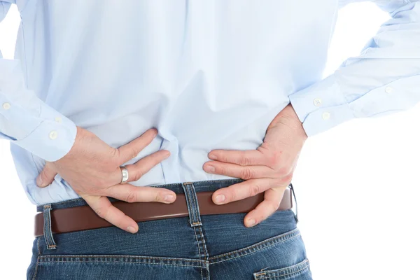 Man met zijn terug terwijl lijden van rugpijn — Stockfoto