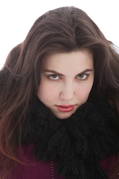 Mujer seductora en traje de invierno mirando a la cámara Imagen de stock