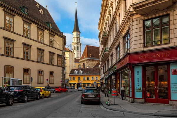 Wien Österreich Dezember 2019 Typische Straße Inmitten Von Stadthäusern Historischen — Stockfoto
