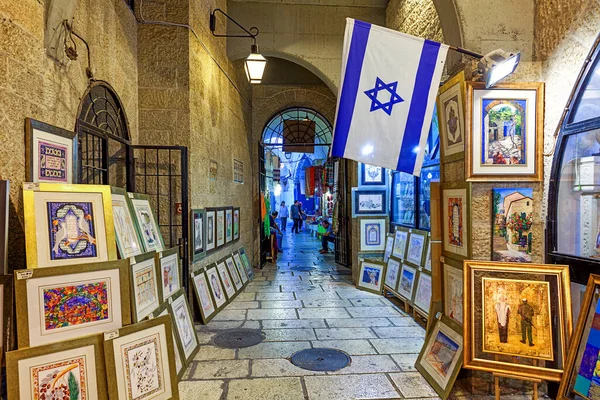 Jerusalem Israel Julio 2015 Tradicionales Pinturas Judaicas Venta Dentro Galera — Foto de Stock