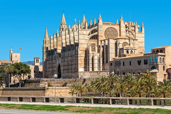 Berömda Katedralen Santa Maria Alias Seu Blå Himmel Palma Mallorca — Stockfoto