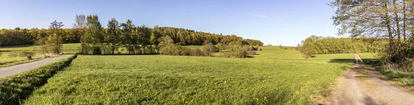 Yazın Almanya Güzel Çayırlardan Tarım Arazilerinden Panorama — Stok fotoğraf